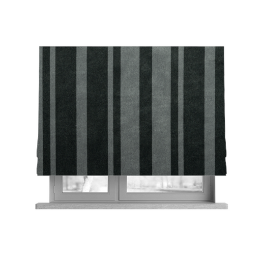 Oman Printed Velour Velvet Striped Pattern Grey Colour Upholstery Fabric CTR-1938 - Roman Blinds