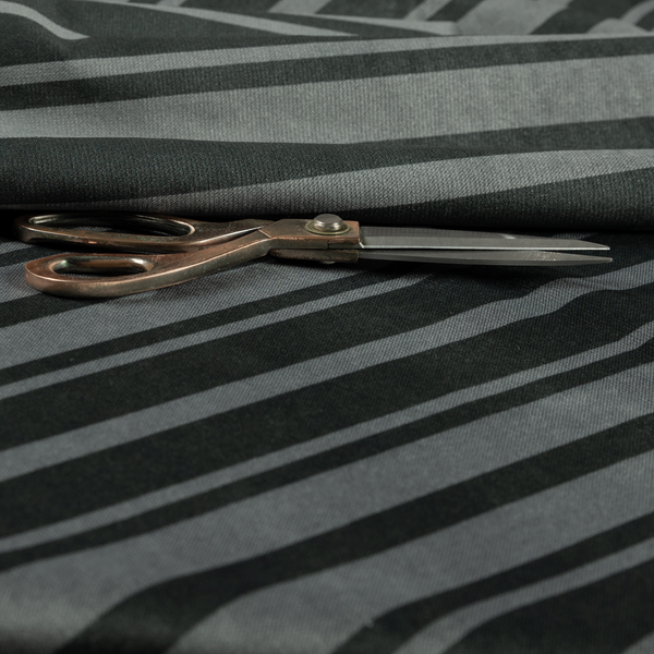 Oman Printed Velour Velvet Striped Pattern Grey Colour Upholstery Fabric CTR-1938