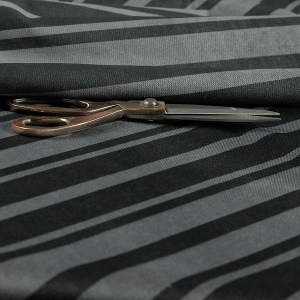 Oman Printed Velour Velvet Striped Pattern Grey Colour Upholstery Fabric CTR-1938 - Made To Measure Curtains