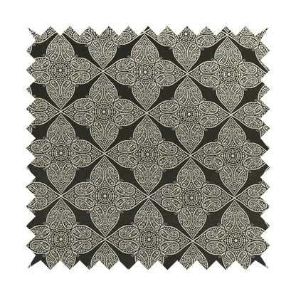 Zenith Collection In Smooth Chenille Finish Black With Grey Colour Medallion Pattern Upholstery Fabric CTR-194 - Roman Blinds