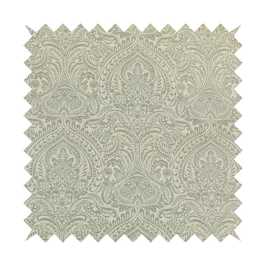 Zenith Collection In Smooth Chenille Finish Silver Colour Damask Pattern Upholstery Fabric CTR-195