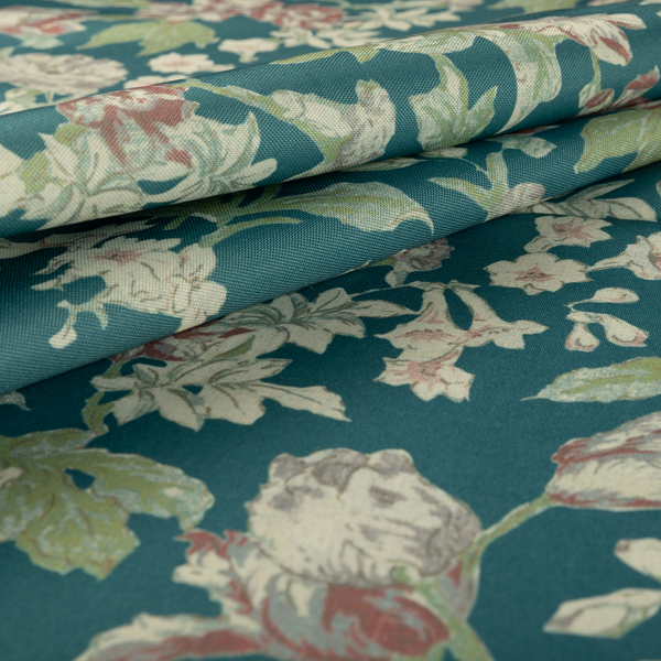 Alnwick Floral Printed Blue Colour Print Upholstery Fabric CTR-1959