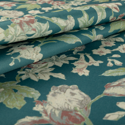 Alnwick Floral Printed Blue Colour Print Upholstery Fabric CTR-1959 - Made To Measure Curtains