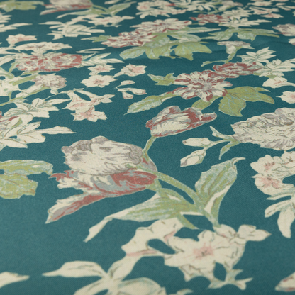 Alnwick Floral Printed Blue Colour Print Upholstery Fabric CTR-1959 - Made To Measure Curtains