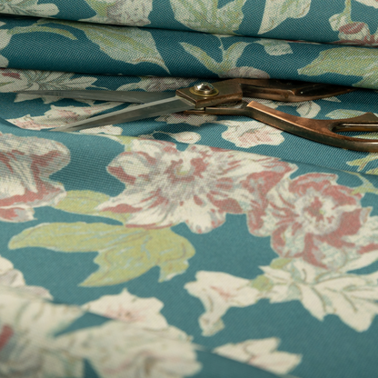 Alnwick Floral Printed Blue Colour Print Upholstery Fabric CTR-1959 - Handmade Cushions