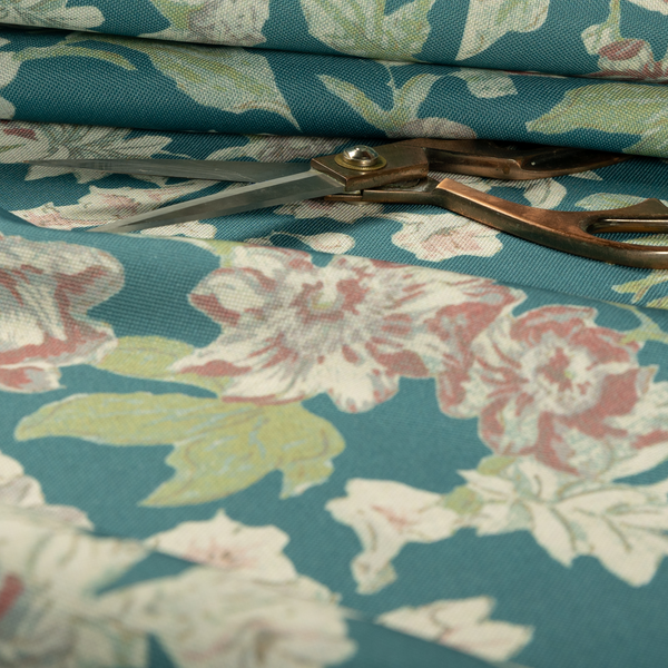 Alnwick Floral Printed Blue Colour Print Upholstery Fabric CTR-1959 - Made To Measure Curtains