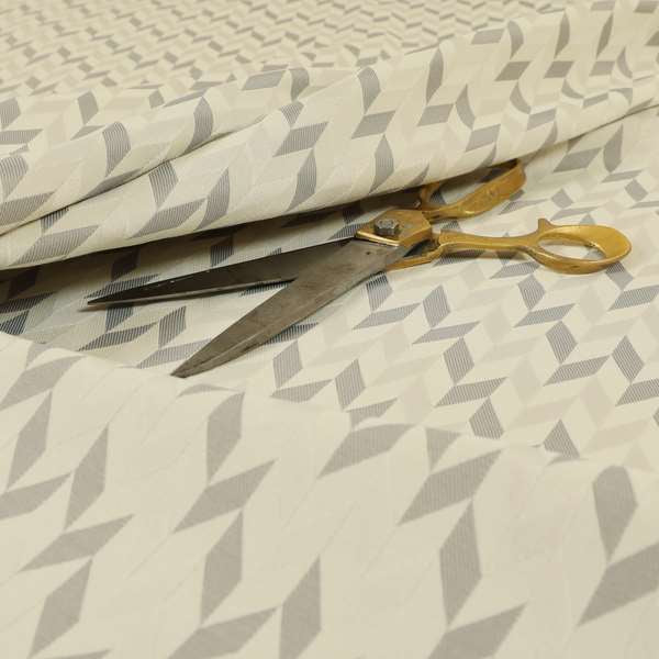 Zenith Collection In Smooth Chenille Finish Silver Colour Geometric Pattern Upholstery Fabric CTR-196 - Roman Blinds