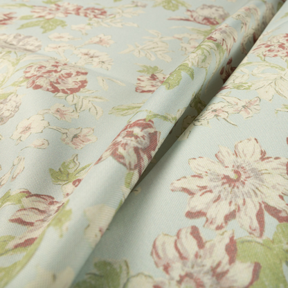 Alnwick Floral Printed Sky Blue Colour Print Upholstery Fabric CTR-1960 - Handmade Cushions