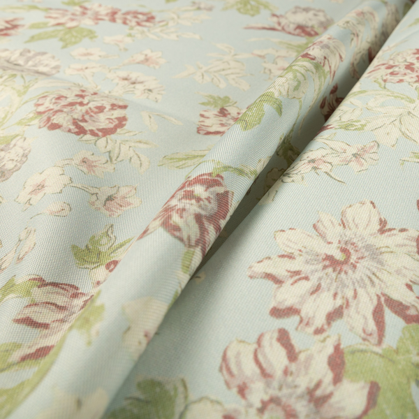 Alnwick Floral Printed Sky Blue Colour Print Upholstery Fabric CTR-1960