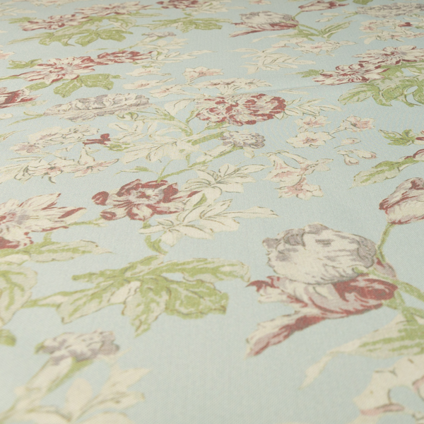 Alnwick Floral Printed Sky Blue Colour Print Upholstery Fabric CTR-1960 - Made To Measure Curtains