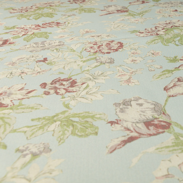Alnwick Floral Printed Sky Blue Colour Print Upholstery Fabric CTR-1960 - Handmade Cushions