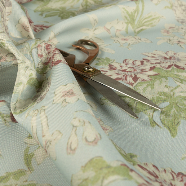 Alnwick Floral Printed Sky Blue Colour Print Upholstery Fabric CTR-1960 - Made To Measure Curtains