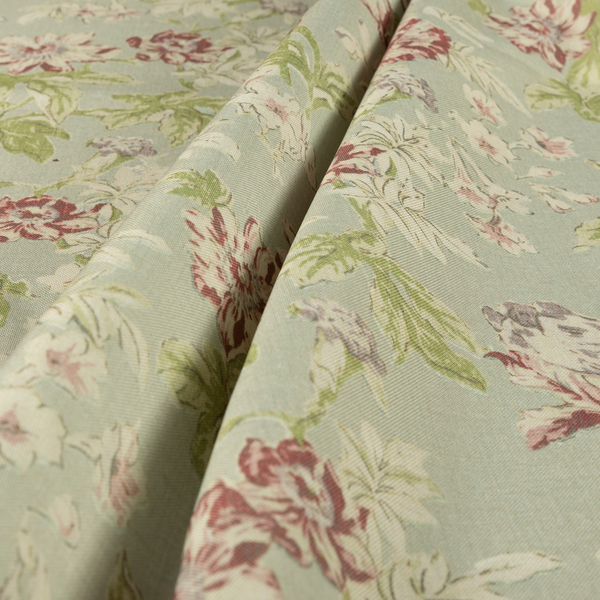 Alnwick Floral Printed Green Colour Print Upholstery Fabric CTR-1961 - Roman Blinds