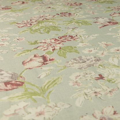 Alnwick Floral Printed Green Colour Print Upholstery Fabric CTR-1961 - Roman Blinds