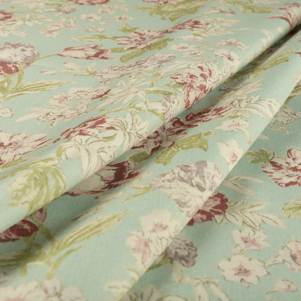 Alnwick Floral Printed Light Blue Colour Print Upholstery Fabric CTR-1963 - Made To Measure Curtains