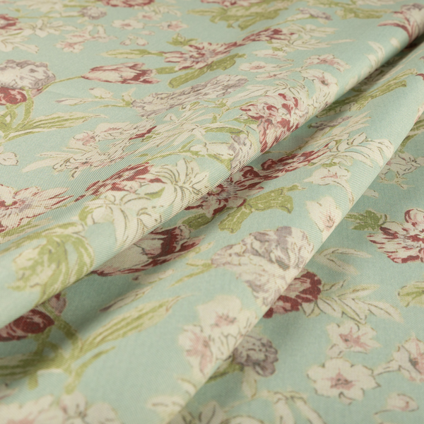 Alnwick Floral Printed Light Blue Colour Print Upholstery Fabric CTR-1963