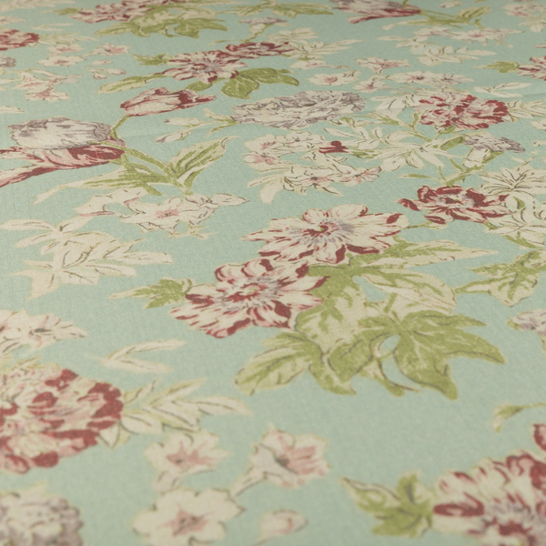 Alnwick Floral Printed Light Blue Colour Print Upholstery Fabric CTR-1963