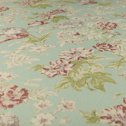 Alnwick Floral Printed Light Blue Colour Print Upholstery Fabric CTR-1963 - Handmade Cushions