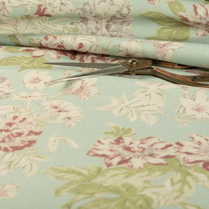 Alnwick Floral Printed Light Blue Colour Print Upholstery Fabric CTR-1963 - Roman Blinds