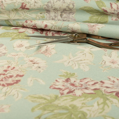 Alnwick Floral Printed Light Blue Colour Print Upholstery Fabric CTR-1963 - Made To Measure Curtains