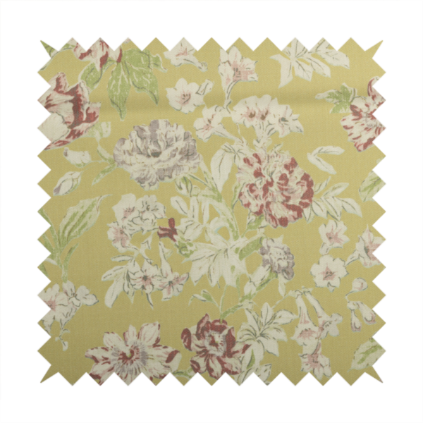 Alnwick Floral Printed Yellow Colour Print Upholstery Fabric CTR-1964 - Handmade Cushions