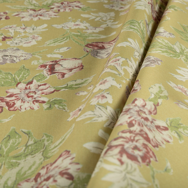 Alnwick Floral Printed Yellow Colour Print Upholstery Fabric CTR-1964 - Roman Blinds