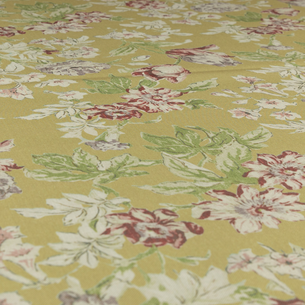Alnwick Floral Printed Yellow Colour Print Upholstery Fabric CTR-1964 - Handmade Cushions