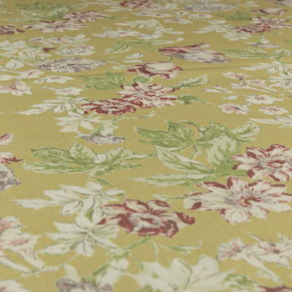 Alnwick Floral Printed Yellow Colour Print Upholstery Fabric CTR-1964 - Handmade Cushions