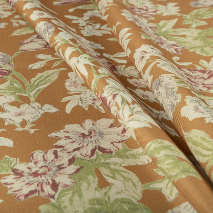 Alnwick Floral Printed Orange Colour Print Upholstery Fabric CTR-1965 - Roman Blinds