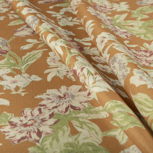 Alnwick Floral Printed Orange Colour Print Upholstery Fabric CTR-1965 - Made To Measure Curtains