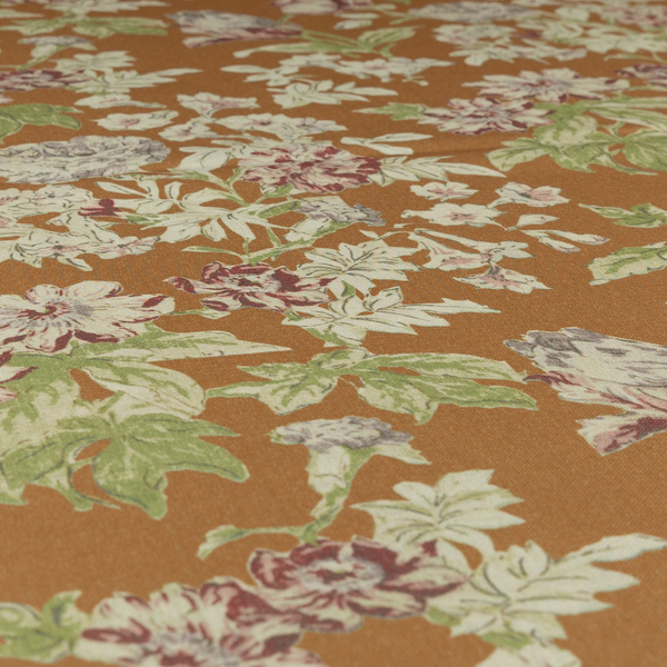 Alnwick Floral Printed Orange Colour Print Upholstery Fabric CTR-1965 - Roman Blinds