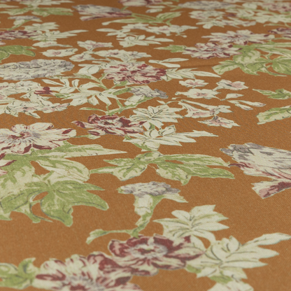 Alnwick Floral Printed Orange Colour Print Upholstery Fabric CTR-1965