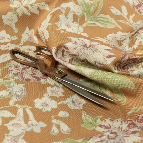 Alnwick Floral Printed Orange Colour Print Upholstery Fabric CTR-1965 - Made To Measure Curtains