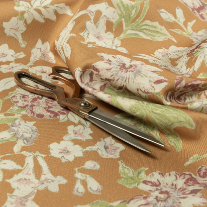 Alnwick Floral Printed Orange Colour Print Upholstery Fabric CTR-1965 - Made To Measure Curtains