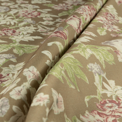 Alnwick Floral Printed Brown Colour Print Upholstery Fabric CTR-1966