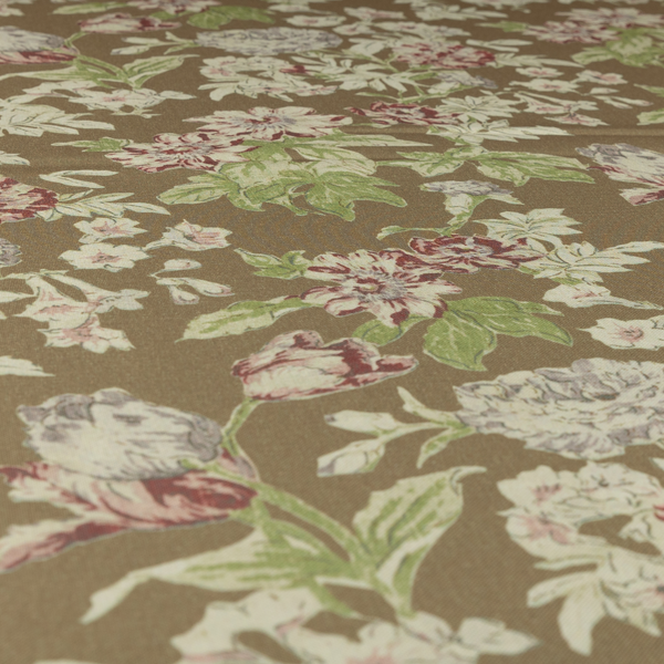 Alnwick Floral Printed Brown Colour Print Upholstery Fabric CTR-1966 - Made To Measure Curtains