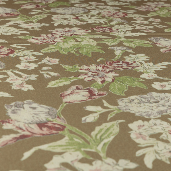 Alnwick Floral Printed Brown Colour Print Upholstery Fabric CTR-1966