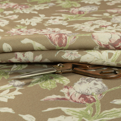 Alnwick Floral Printed Brown Colour Print Upholstery Fabric CTR-1966 - Roman Blinds