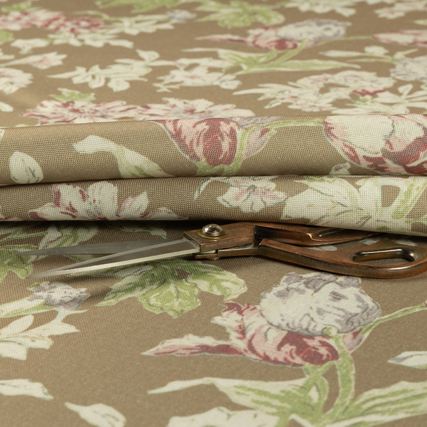 Alnwick Floral Printed Brown Colour Print Upholstery Fabric CTR-1966 - Made To Measure Curtains