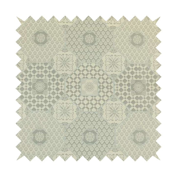 Zenith Collection In Smooth Chenille Finish Silver Colour Patchwork Pattern Upholstery Fabric CTR-197 - Roman Blinds