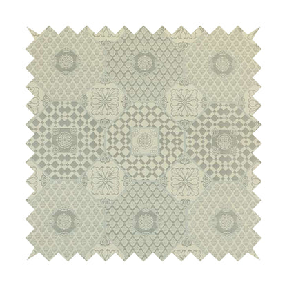 Zenith Collection In Smooth Chenille Finish Silver Colour Patchwork Pattern Upholstery Fabric CTR-197 - Roman Blinds