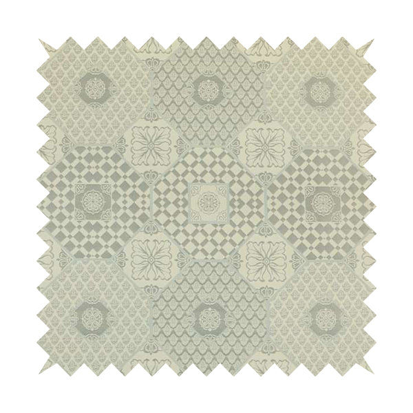 Zenith Collection In Smooth Chenille Finish Silver Colour Patchwork Pattern Upholstery Fabric CTR-197 - Handmade Cushions