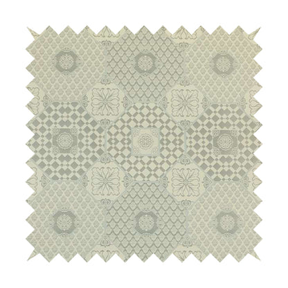 Zenith Collection In Smooth Chenille Finish Silver Colour Patchwork Pattern Upholstery Fabric CTR-197
