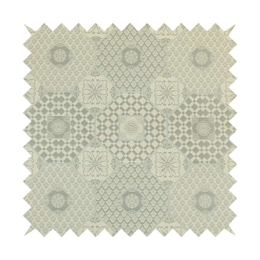 Zenith Collection In Smooth Chenille Finish Silver Colour Patchwork Pattern Upholstery Fabric CTR-197