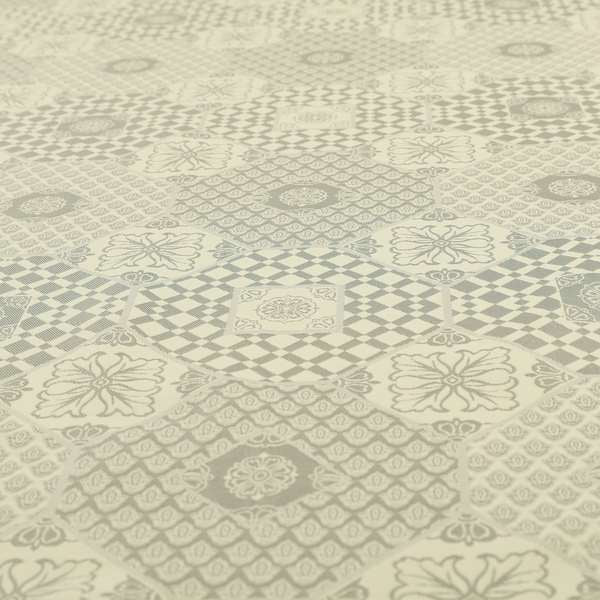 Zenith Collection In Smooth Chenille Finish Silver Colour Patchwork Pattern Upholstery Fabric CTR-197 - Roman Blinds