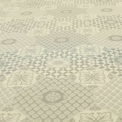 Zenith Collection In Smooth Chenille Finish Silver Colour Patchwork Pattern Upholstery Fabric CTR-197 - Roman Blinds