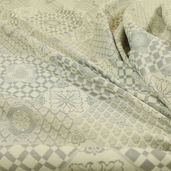 Zenith Collection In Smooth Chenille Finish Silver Colour Patchwork Pattern Upholstery Fabric CTR-197 - Roman Blinds