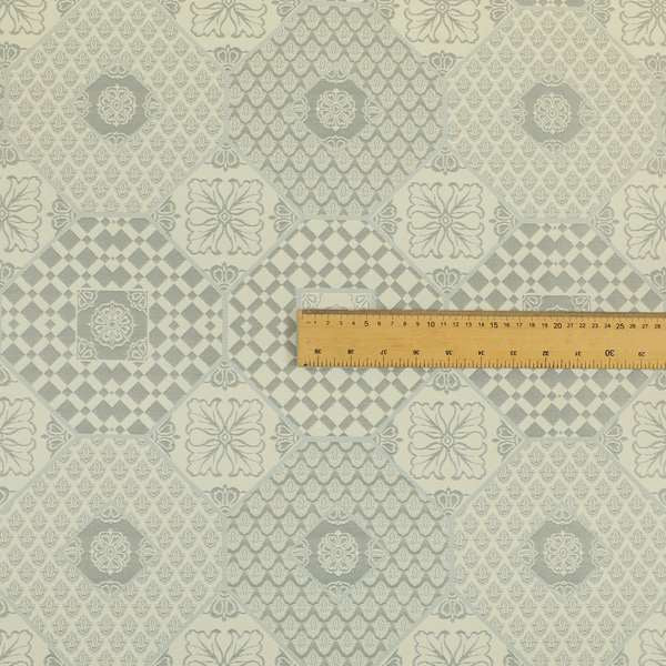 Zenith Collection In Smooth Chenille Finish Silver Colour Patchwork Pattern Upholstery Fabric CTR-197 - Roman Blinds