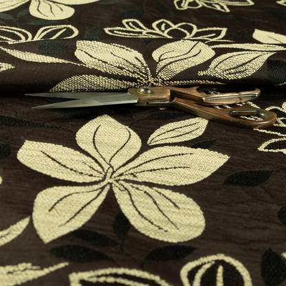 Ankara Floral Pattern Brown Chenille Upholstery Fabric CTR-1977 - Made To Measure Curtains