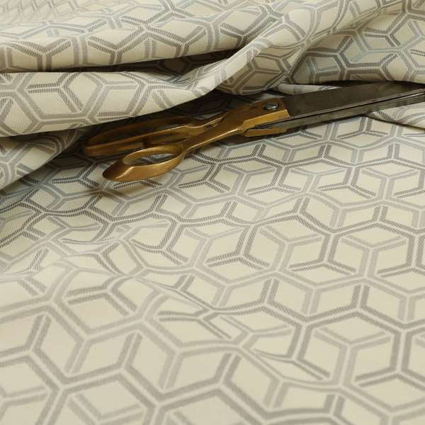 Zenith Collection In Smooth Chenille Finish Silver Colour 3D Cube Geometric Pattern Upholstery Fabric CTR-198 - Roman Blinds